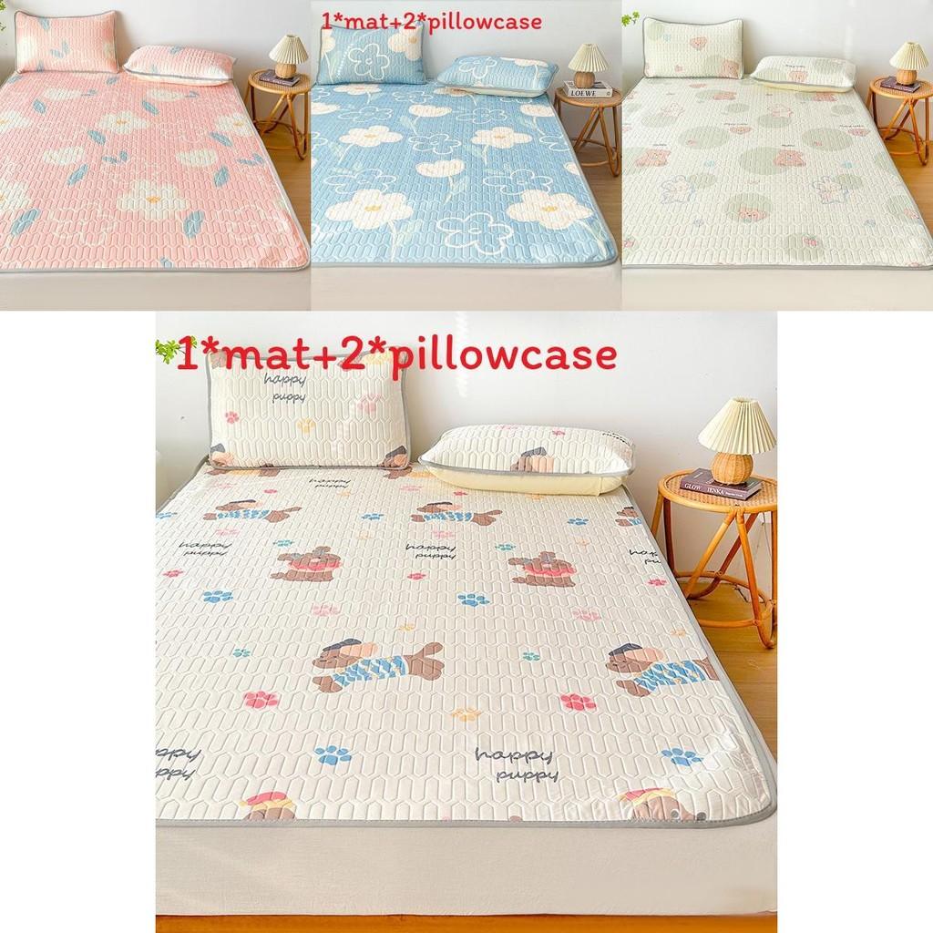 Summertime Bear Butterfly Dog Flower Patternlatex Bed Mat With Waterproof Print Material And Soft Pillowcases