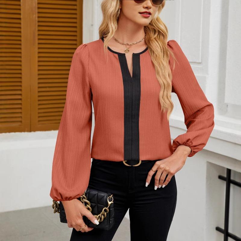 Весенняя женская новая рубашка-топ с V-образным вырезом и длинными рукавами в тон