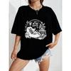 White Oversized T-Shirt With Skeleton Reading Book Print And Just One More Chapter Text For Casual Wear And Book Lovers