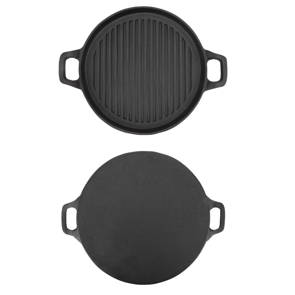 Cast Iron Steak Frying Pan Round Flat Bottom Stovetop Griddle Barbecue Pan Home Kitchen Cooking