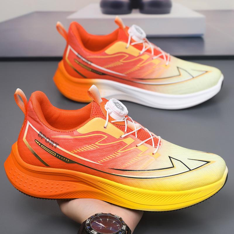 Ice silk mesh breathable running shoes men's summer non-slip shock absorption ultra-light rotating button trendy jogging sports shoes men's shoes