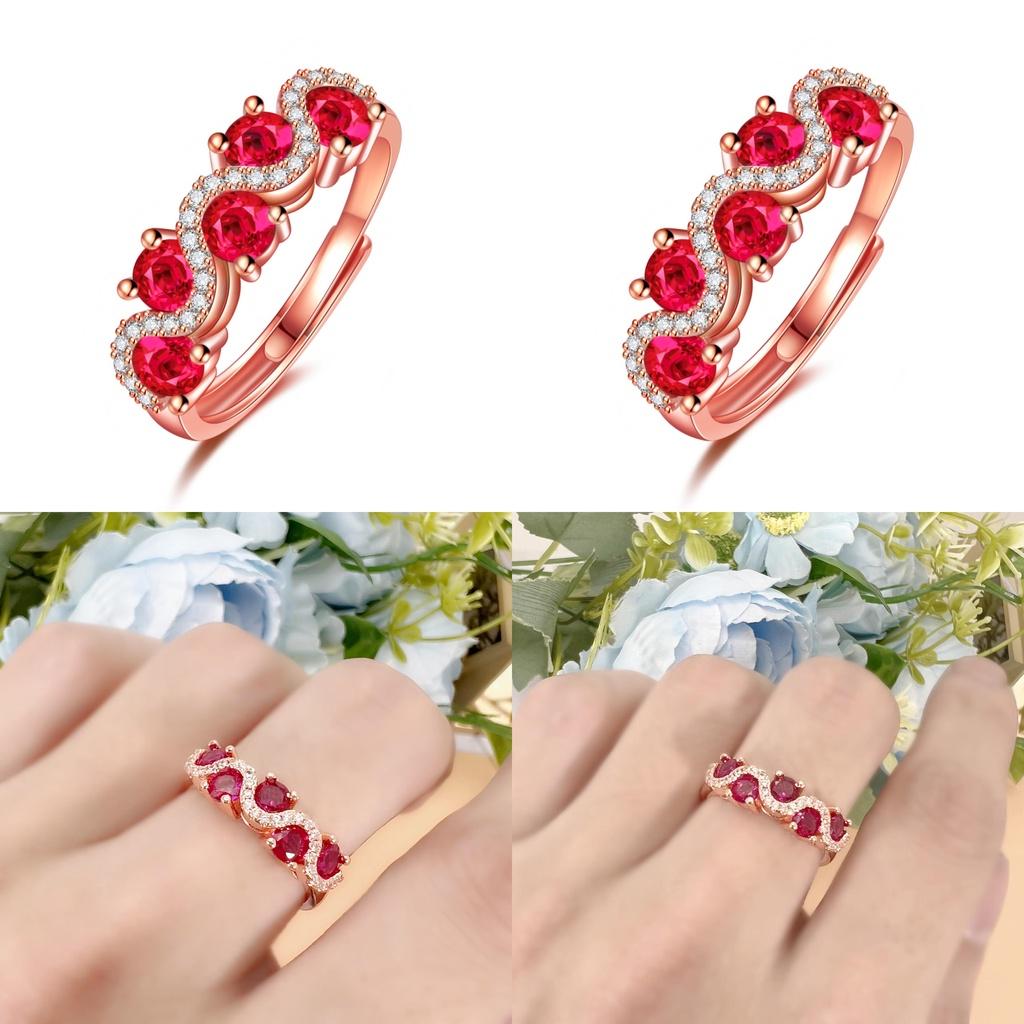 Trendy Red Diamond Ring In Rose Gold Color Geometric Style With Interwoven Twist Design