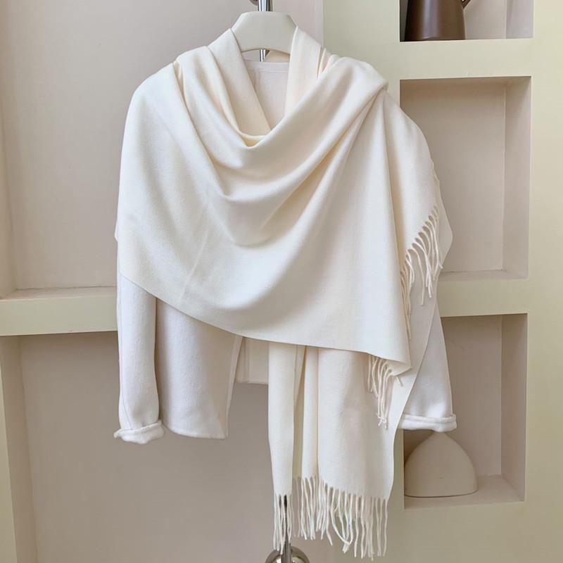 Women's Winter Japanese & Korean Solid Color Shawl - Premium Imitation Cashmere, Custom Logo, Long Autumn/Winter Scarf