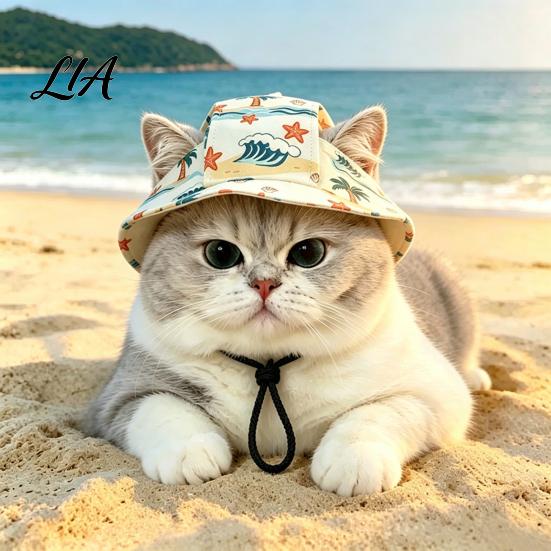 Adjustable Pet Headwear Cat Beach Hat, Summer Cap with Ear Holes, Hat for Outdoor Activities Sun Small Dogs Cats Protection