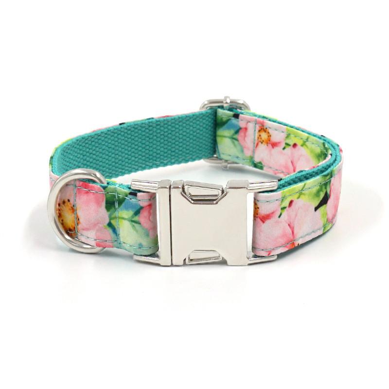 Pet Collar With Silver Buckle For Small Dogs Cotton Material Cute Flower Pattern Breathable Design