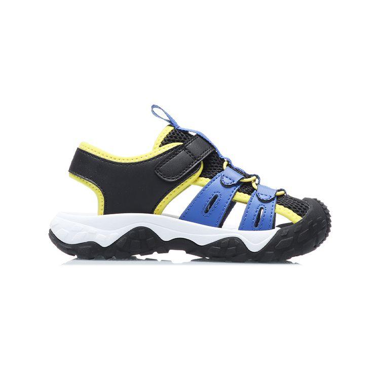 Сандалии Li Ning Kids Sports Lifestyle Series с закрытым носком на липучке и дышащими отверстиями на плоской подошве, детские сандалии черного, синего и желтого цвета YKKR028-3