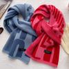 Winter New Blue-red Letter Pure Wool Knitted Small Scarf Women's Warm Versatile Thickened Neck Protection Scarf