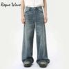 RogueWave Американский стиль Мужские джинсы стирки Модные свободные Мужские прямые брюки Повседневные джинсы с широкими штанинами