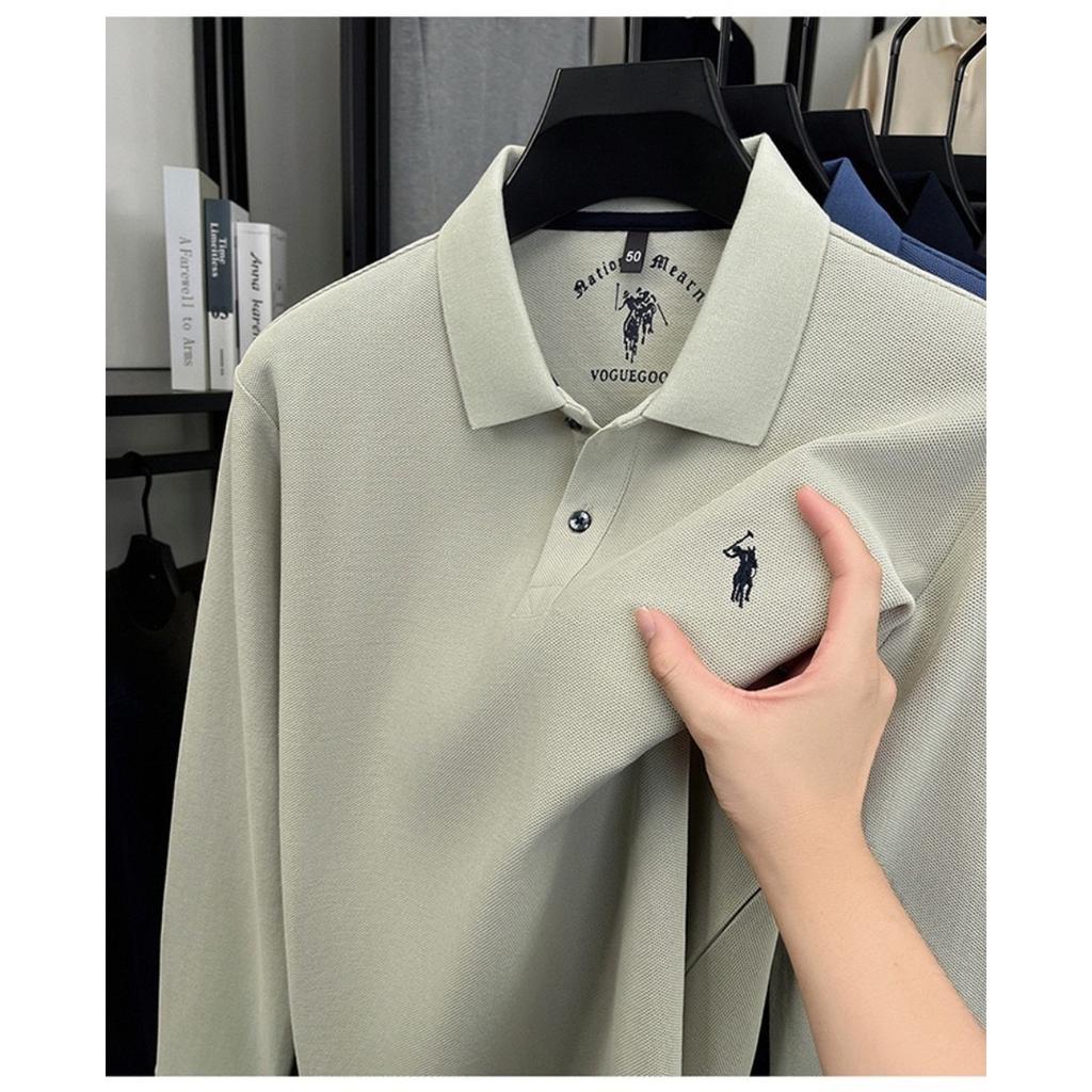 TrendHub 100% Pure Cotton Men's Long Sleeved Polo Shirt Embroidery Classic Paul Casual T-shirt