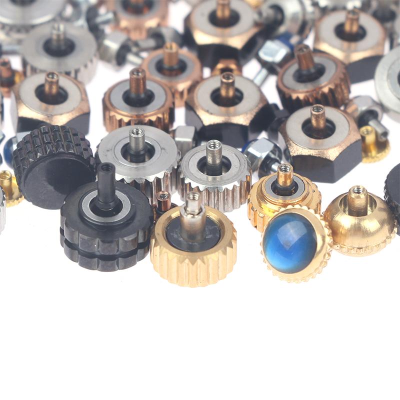 100шт смешанные водонепроницаемые стальные ручки для часов Корона для часов различных размеров и цветов