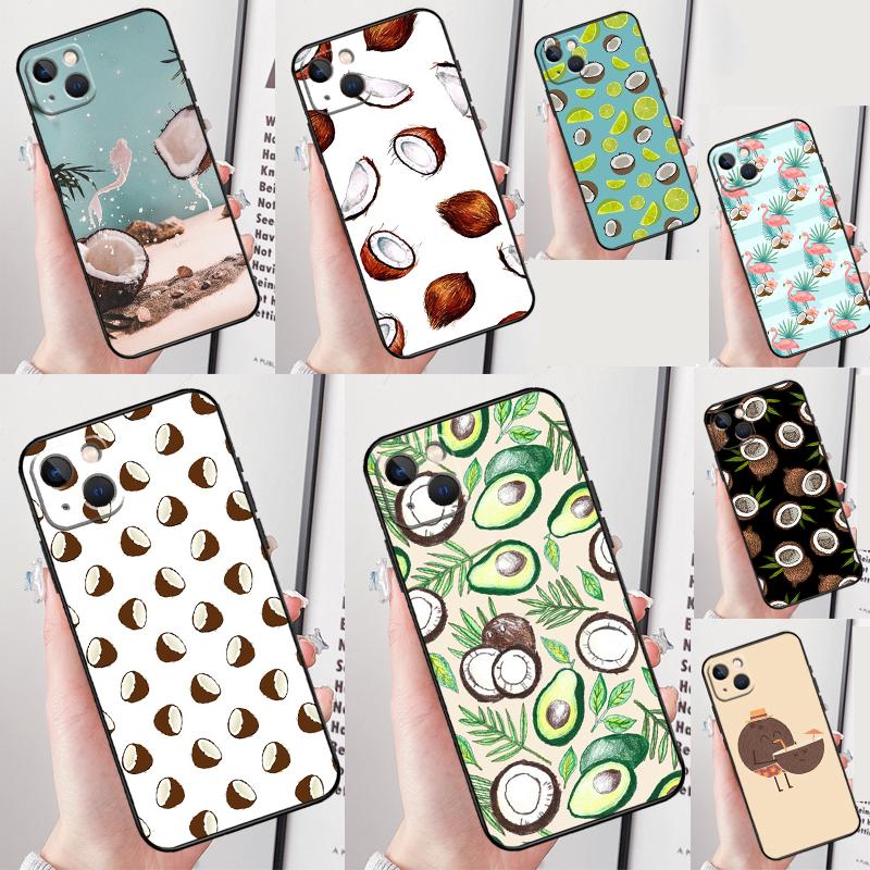 Summer Fruit Coconut Phone Case For iPhone 16 Pro Max 13 12 Mini 11 14 15 Pro Max XR 16 15 Plus 16e Cover Shell