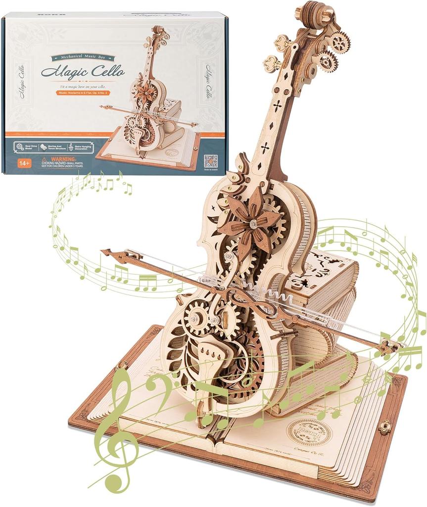 ROBOTIME AMK63 Magic Cello Adults 3D Puzzles -3D Wooden Puzzles for Adults - Wooden Music Box Puzzle to Build - Unique Music Gift Hobby Kits