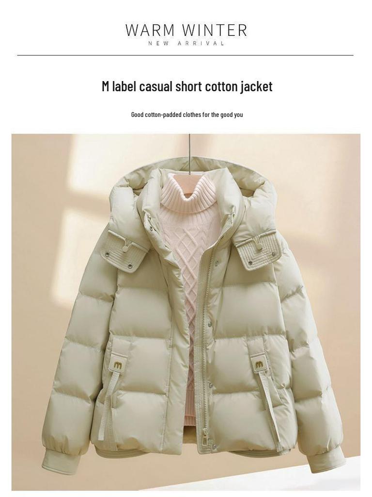 Women's Short Warm Hooded Cotton-Padded Jacket - Winter 2025 Korean Style, Thick and Loose Fit
