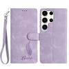 For Samsung Galaxy S25 Ultra Case Imprinted Feather PU Leather Wallet Phone Cover with Wrist Strap