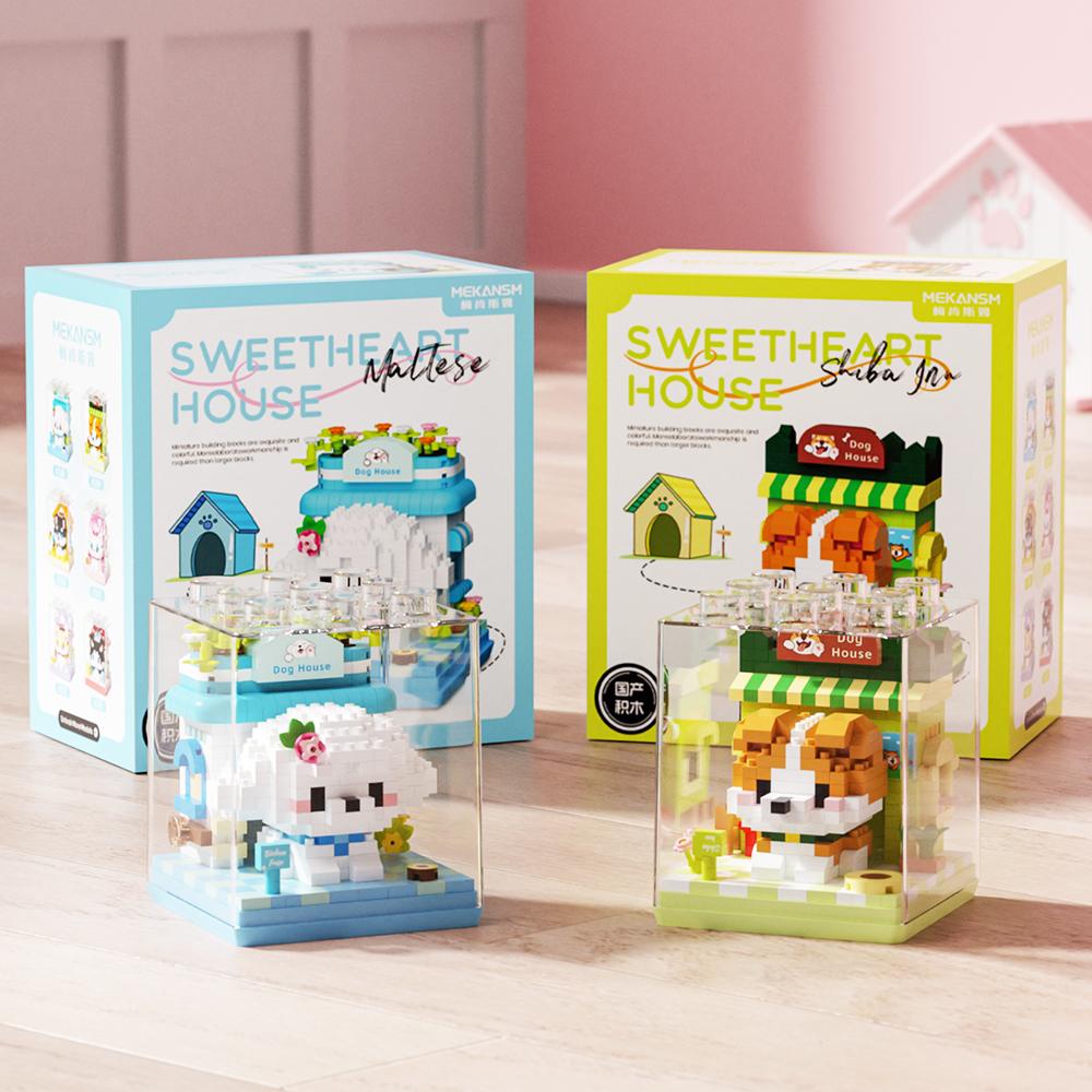 Non-Toxic Cute Mini Dog&Cats Pets House Micro Particle Building Blocks Toys Animals Models Diy Toys Birthday Gifts For Kids
