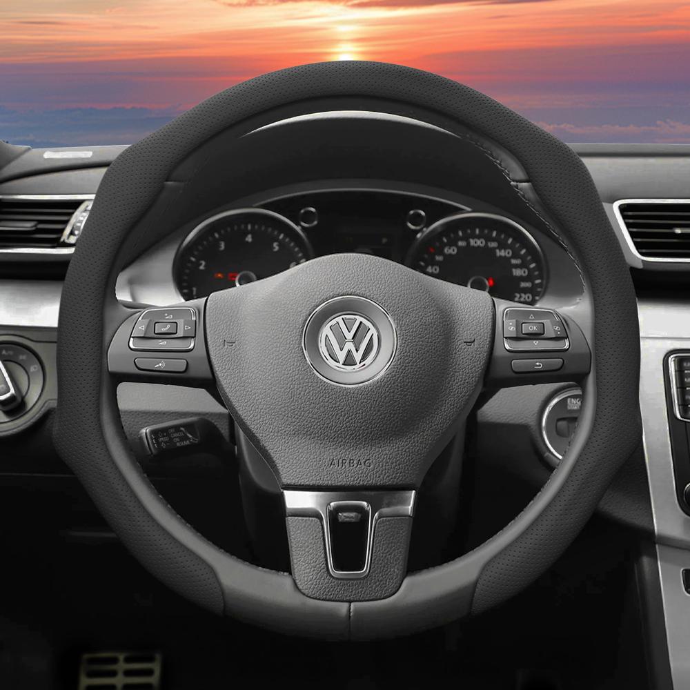 Подходит для Volkswagen Чехол на руль из перфорированной кожи, Нескользящий, Дышащий, Интегрированный защитный чехол Golf Passat Polo Jetta