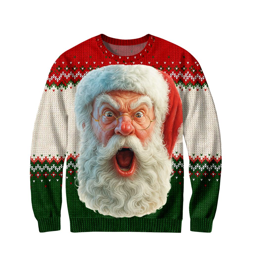 Мужской рождественский свитер с принтованным воротником