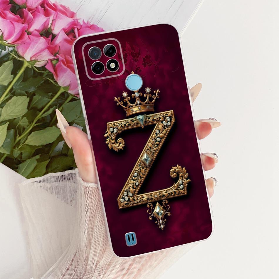 For Realme C21Y C25Y C21 Royal Crown Initial Letter Couple Phone Case For Realme C21 C 21Y C25Y Soft Silicone TPU Bumpers