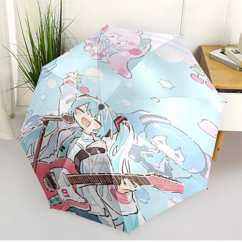 Hatsune Miku Print Automatic Open Close Umbrella, Portable Foldable Umbrella, for Outdoor Commute Camping Trip, Ideal Birthday Gift