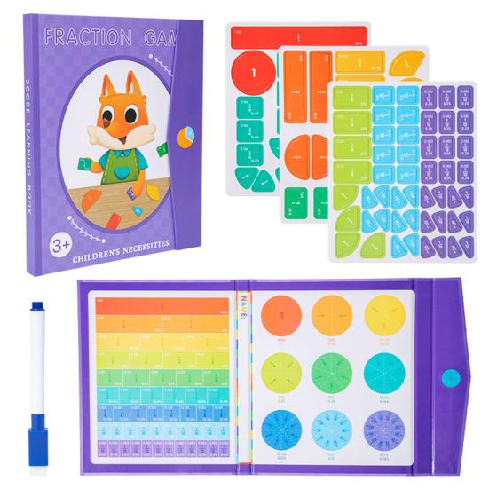 Magnetic Fraction Tiles Circles Book with Pen Percentage Decimal Fraction Learning Elementary Students Teaching Aid Educational Fraction Puzzle