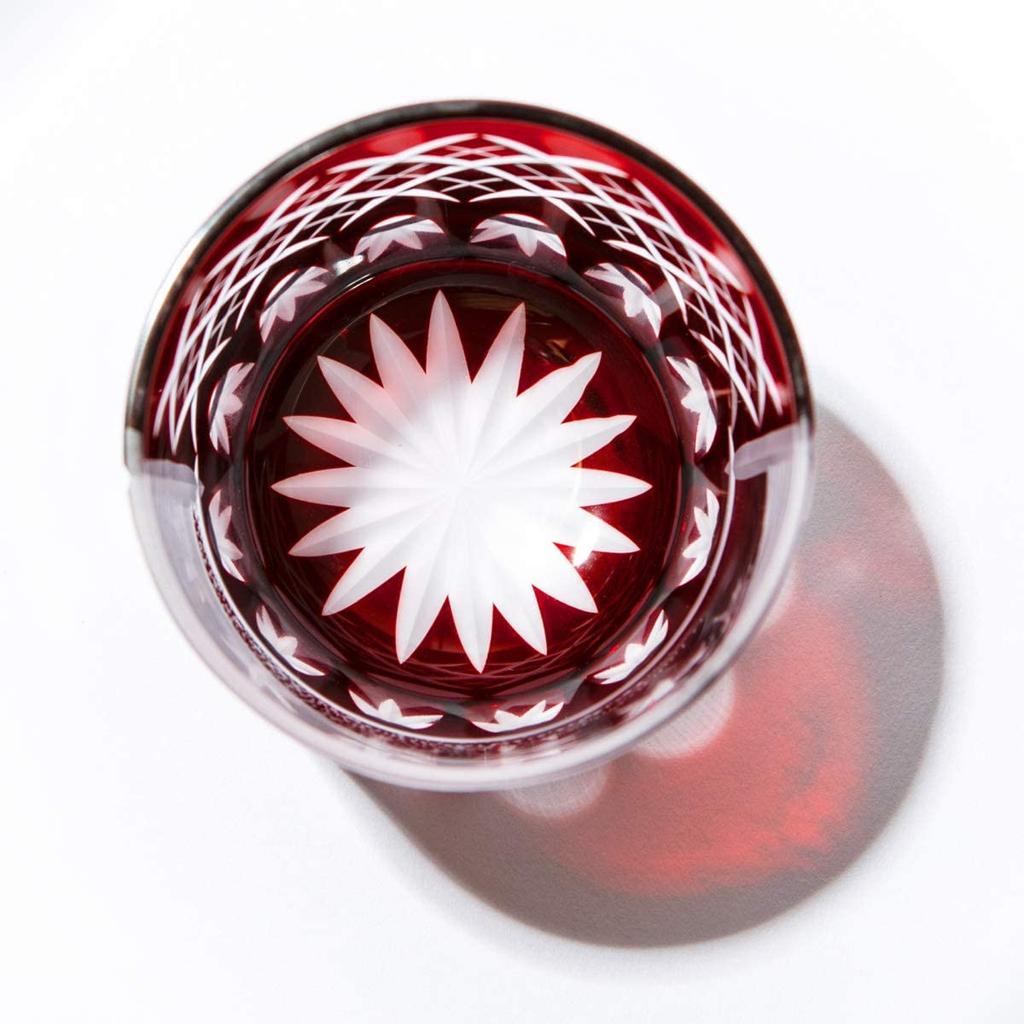 Kobo Edo Kiriko Red Fuji and Yarai Crest Old Glass Wooden Box Made In Japan [Taimuro Official] (Red) TB15-203R