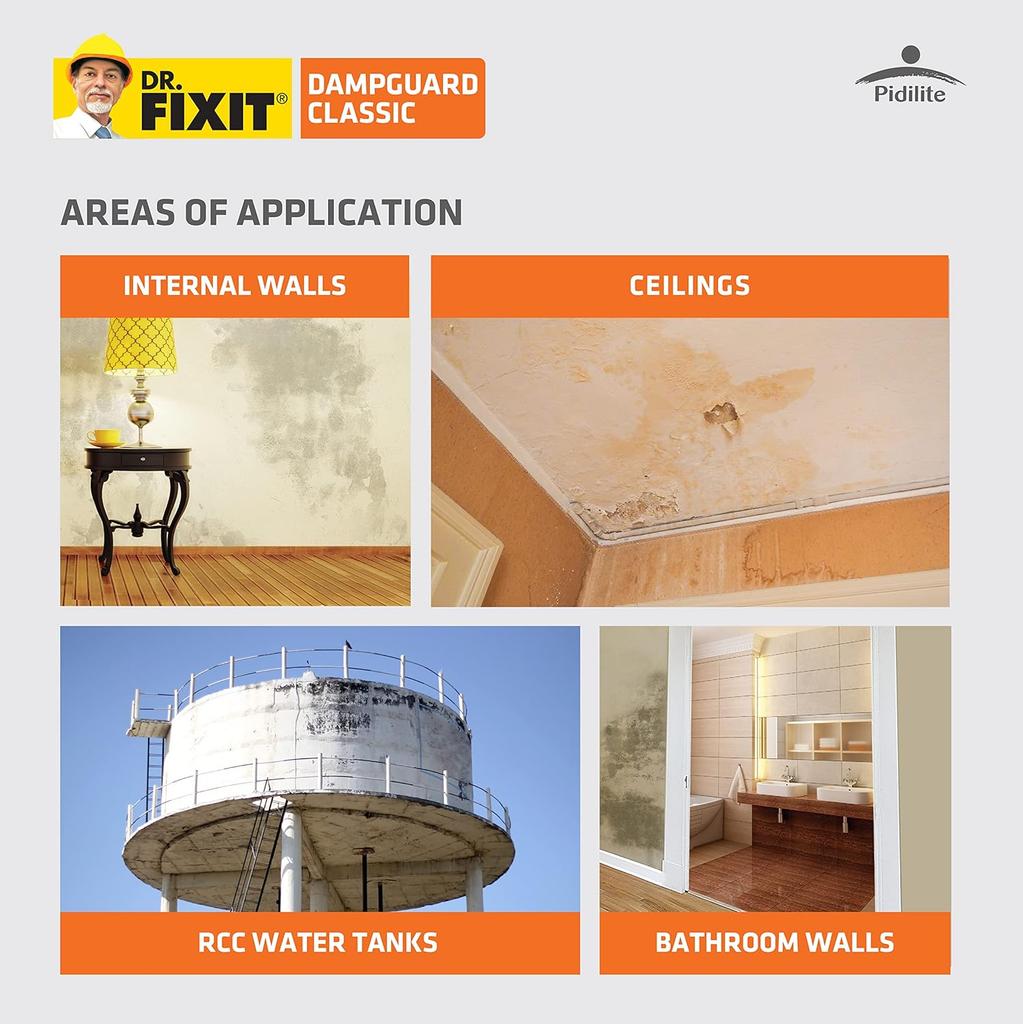 DR. FIXIT Dampguard Classic 1 кг Гидроизоляционное покрытие для внутренних стен, потолков, железобетонных резервуаров. Водостойкое
