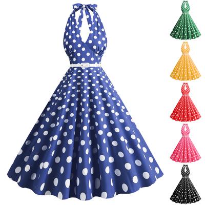 Женское платье в стиле ретро Хепберн с плиссированным горошком и широкой юбкой, стройнящей фигуру