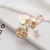 Korean Pearl Shell Conch Gold Color Fashion Bag Charms Heart Key Ring Key Chain Key Accessories