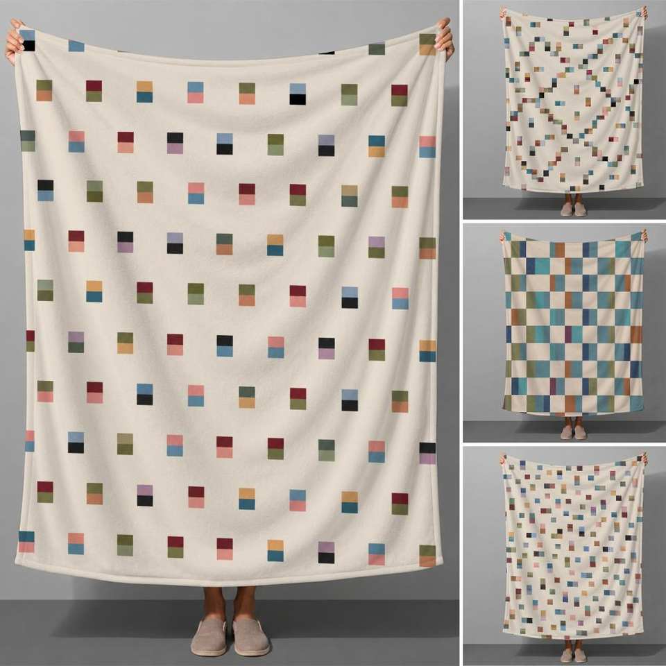 Retro Geometric Color Block Minimalist Art Pattern Throw Soft Flannel Throw Blanket for Couch Bed Sofa Warm Cozy All Season