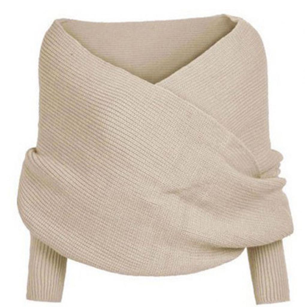 Women Knitted Sweater Tops Scarf With Sleeve Wrap Winter Warm Shawl Scarves
