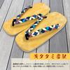 Edoten Geta Made in Yellow Tatami Patterned Navy Shippo Size L Sandals, Japan, Sole, Strap, Blue, Pattern,