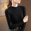Threaded Bottoming Shirt Women's 2025 Front Shoulder Small Stand-up Collar Long-sleeved T-shirt Autumn and Winter Inner Elastic Top Semi-turtleneck