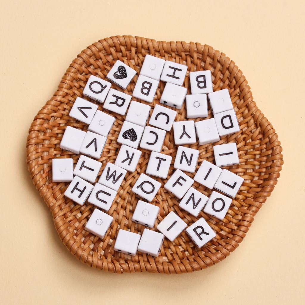 40Pcs 9*7mm Mixed Color Acrylic Flat Square Double Hole Letter Beads DIY Handmade Bracelet Necklace