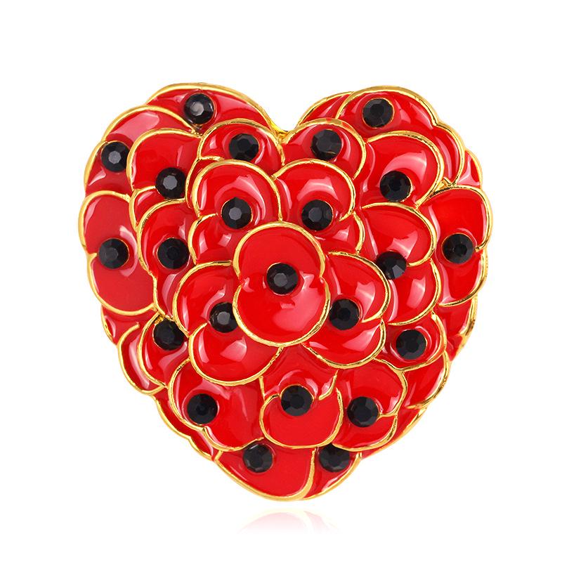 Red Poppy Brooch Pin Crystal Badge Broach Poppies Remembrance Day Jewellery Jewelry
