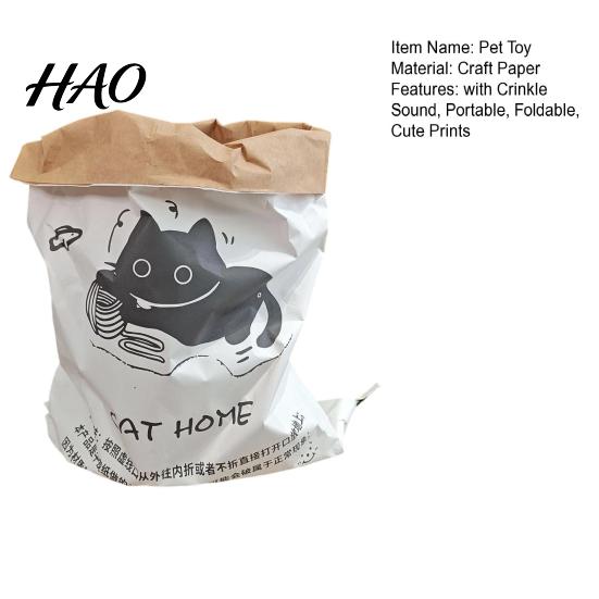 Travel Friendly Cat Enrichment Crinkle Bag, Foldable Hideaway Bed, Paper Bag with Rustling Sound Toy Sound, Interactive Hide for Indoor Cats Kittens