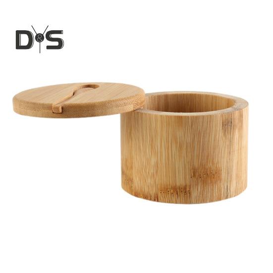 Бамбуковая солонка с магнитной поворотной крышкой, круглая солонка для хранения соли, перца, сахара, трав, функциональный контейнер для специй, емкость для хранения