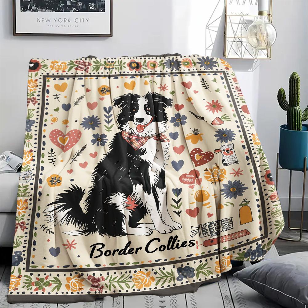 1Pc Cute Yorkshire Print Flannel Blanket, High quality Comfortable for All Seasons, Home Decor, Warmth and Comfort, Perfect for Christmas Gifts