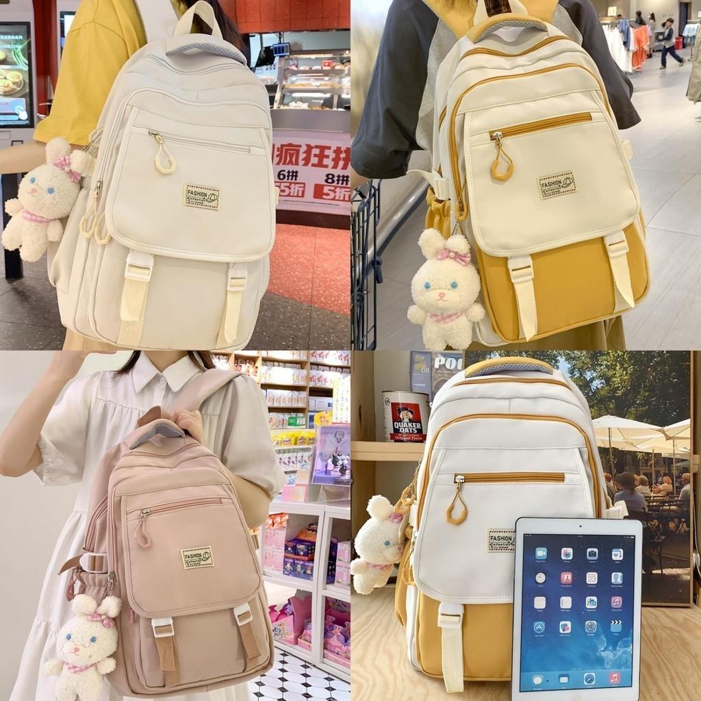 Trendy Girls' High School Backpack With Colorful Contrast Design Soft Retro Bookbag For Teens