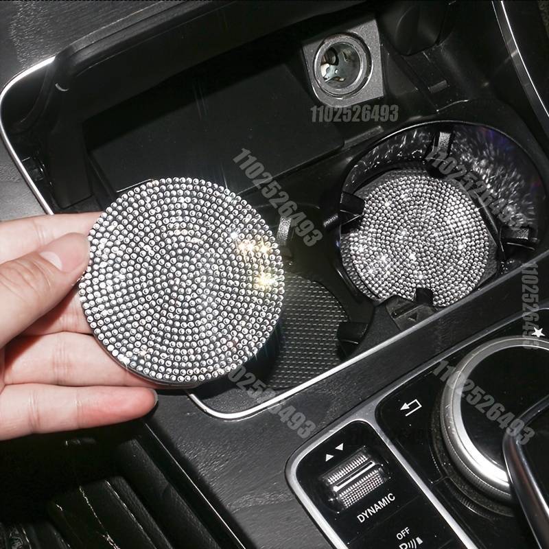 Комплект из 7/2 предметов для салона автомобиля со сверкающими стразами, стильный полиэстеровый чехол для защиты рулевого колеса, подставки под чашки