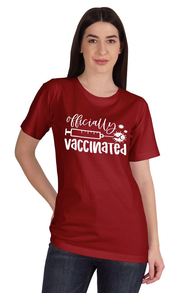 Inkmeso Womens Officially Vaccinated Funny Pro-Vaccine Crew Neck T-shirt