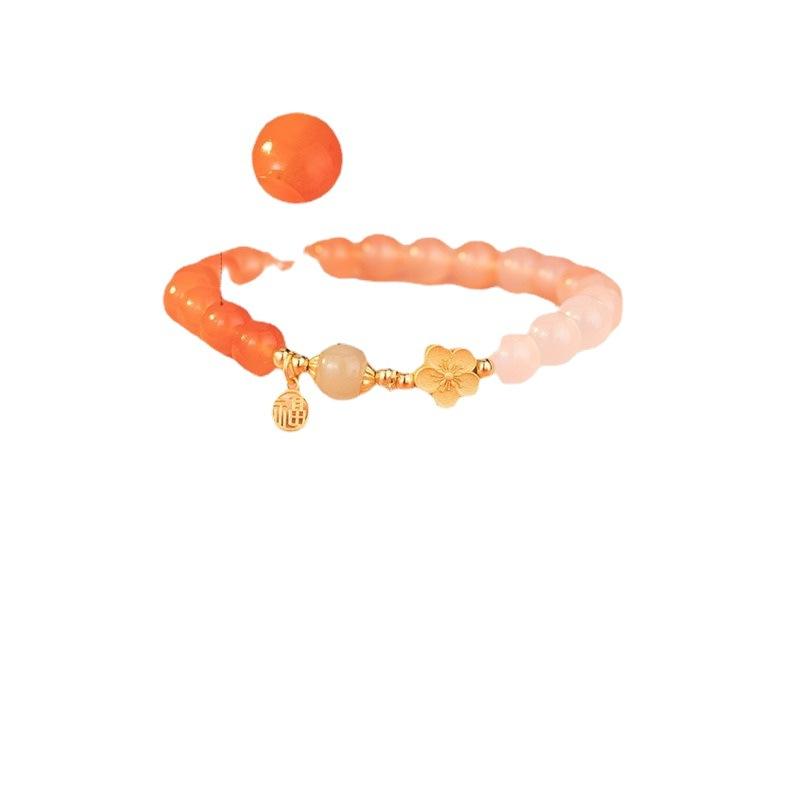 Peach Blossom Hetian Jade Bracelet for Girls, Chinese Style, Exquisite Agate Beaded Bracelet, New Birthday Gift