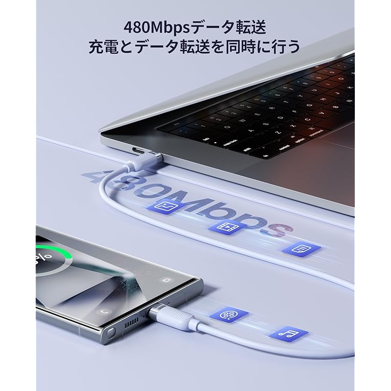 Toocki USB C Cable 2M 60W Silicon Cable Purple PD/QC Fast Charging Type C Cable Not Tangled Prevention of Disconnection Charging Cable Comes with