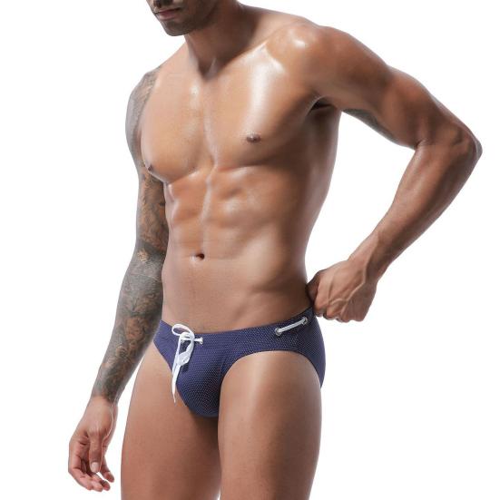 Men Swimming Briefs Low-rise Drawstring Design Swimming Trunks Adjustable Waistline Swimsuit