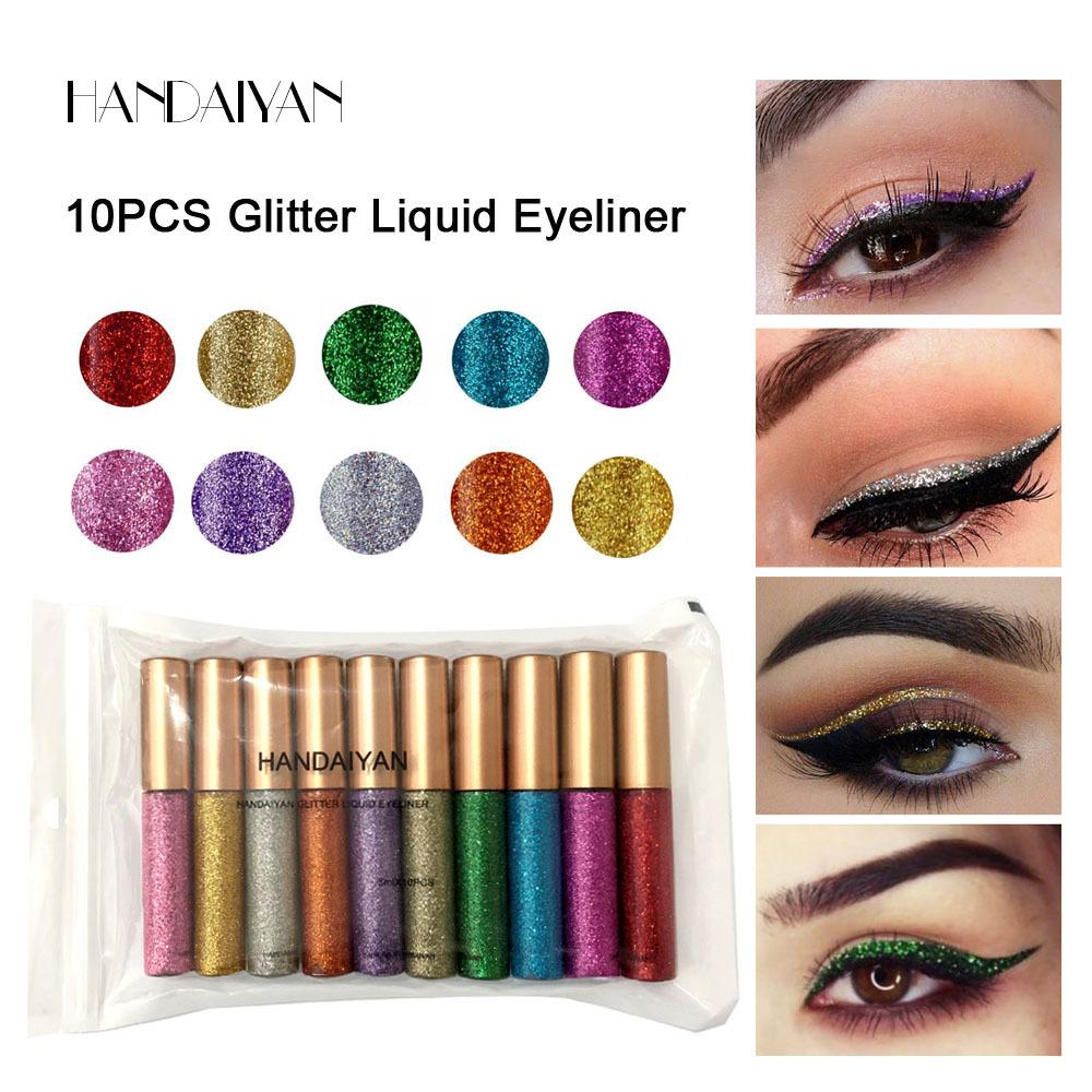 10-Color Glitter Liquid Eyeliner Set, Sparkly Shimmer Metallic Pigmented Eye Liner Kit, Waterproof Long-Lasting Eye Makeup for Stage Party Festival