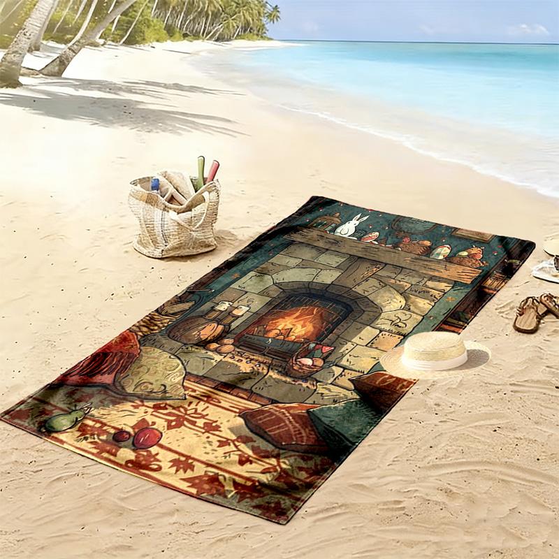 Cozy Fireplace 2D Flat Print Beach Towel, Large Soft Quick Dry Towel for Beach Camping SwimmingSSTJ0917527