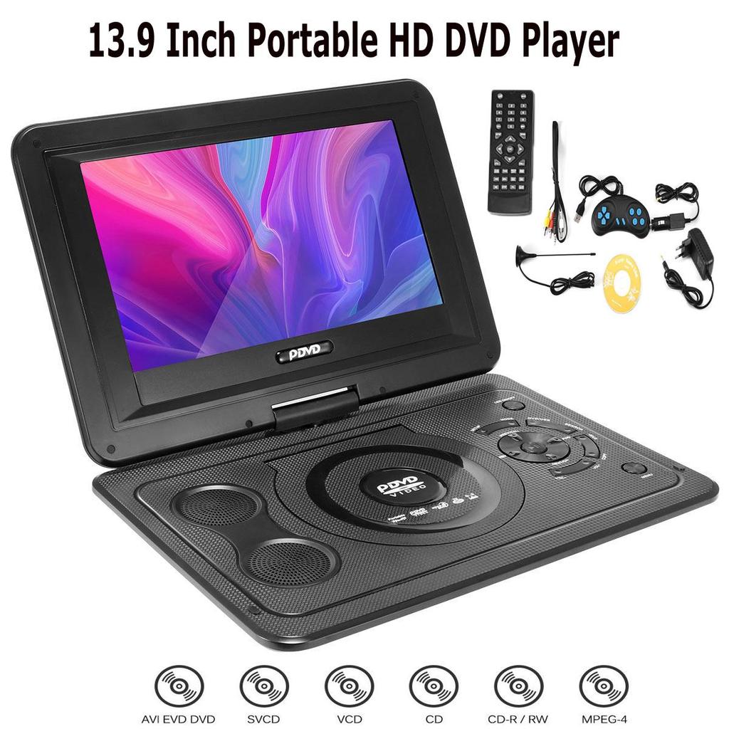 13,9-дюймовый портативный DVD-плеер HD-аналоговое ТВ FM-радио USB SD-карта Game 16:9 вращающихся TFT ЖК-экранов для домашнего офиса в автомобиле