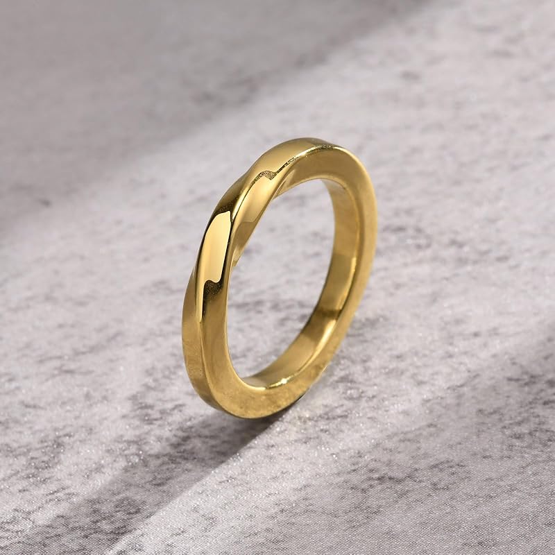 [Rockyu] mobius ring simple ring gold stainless steel ring men's No. 19 Allergy friendly lover anniversary Popularity present fashion accessories