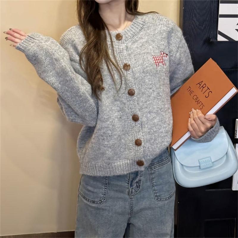 Свитер с нашивкой щенка, милый и нежный, женский, новый осенне-зимний, модный вязаный кардиган свободного ленивого стиля
