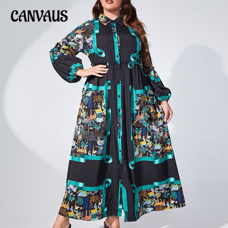 Женское легкое роскошное платье-фонарик с длинным рукавом и круглым вырезом, приталенное, однобортное, с принтом, элегантное платье больших размеров