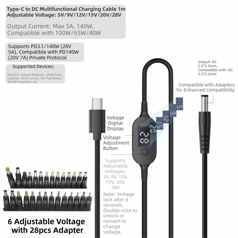 Цифровой дисплей USB C на DC 5525 Конвертер PD 140 Вт Зарядный кабель для Wi-Fi роутера